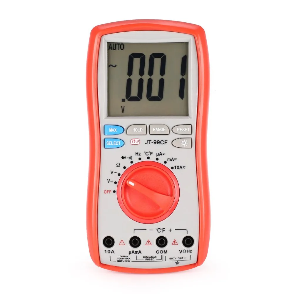 

JT-99CF Handheld Digital Multimeter AC/DC 1999 Counts Volt Amp Ohm Temperature Frequency Diode Continuity Tester