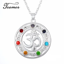 Teamer Yoga sembolü kolye kristal OM 7 çakra Reiki şifa dengeleme yaşam taşlar kolye hint tarzı takı