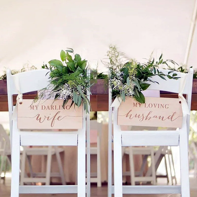 Свадебный стул знаки для жениха и невесты на табличка настольная для молодоженов, деревянные деревенские вывески, любимая жена, мужчина, деревянные украшения для стула