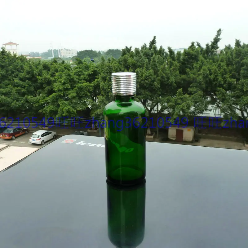 20 шт 50 мл зеленого стекла бутылка эфирного масла с Блестящий Серебряный алюминиевый колпачок, Зеленый 50 мл стеклянный пустой контейнер