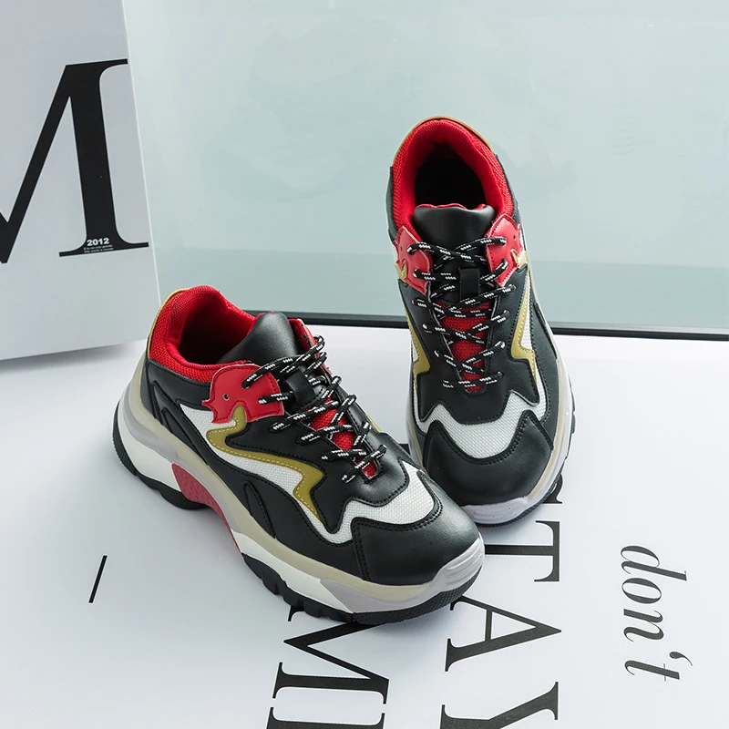 

2019 High Quality Shoes Woman Sneakers Chunky Platform Casual Footwear Increase 5CM Trainers Basket Femme Dad Shoes White Black