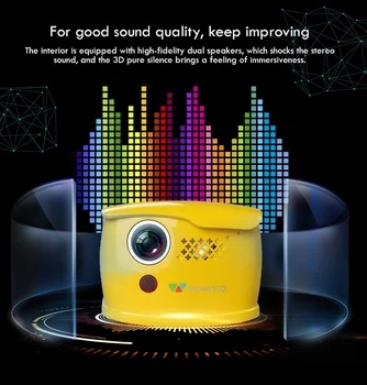 

WOWOTO Mini yellow Projector Manual focus 854*480 Resolution Wi-Fi Bluetooth LED Portable HD projector for Home entertainment Q1
