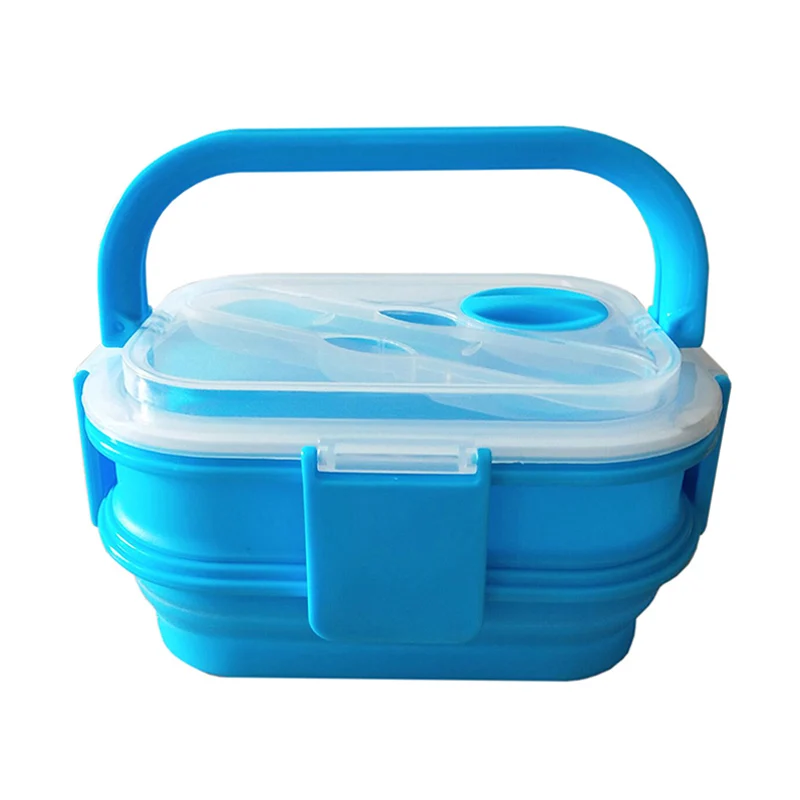 TUUTH силиконовый Ланч-бокс складной микроволновый нагрев 2 слоя большой емкости Bento Box портативный контейнер для хранения еды - Цвет: Синий