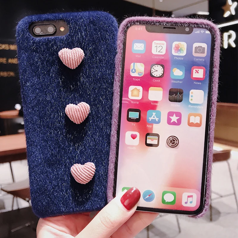 Чехол из лисьего кроличьего меха с логотипом Love Heart для iPhone XS Max xr x силиконовый