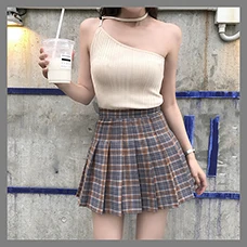 Chic-Vogue-Women-Plaid-Skirt-A-Line-Harajuku-Solid-Color-Sweet-Pleated-Cute-High-Waist-Kawaii