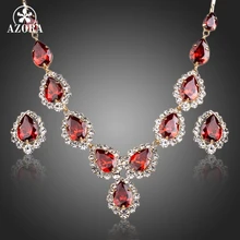 AZORA Plateado Oro Rojo CZ Waterdrop Colgante Collar y Pendientes Juegos de Joyería TG0149