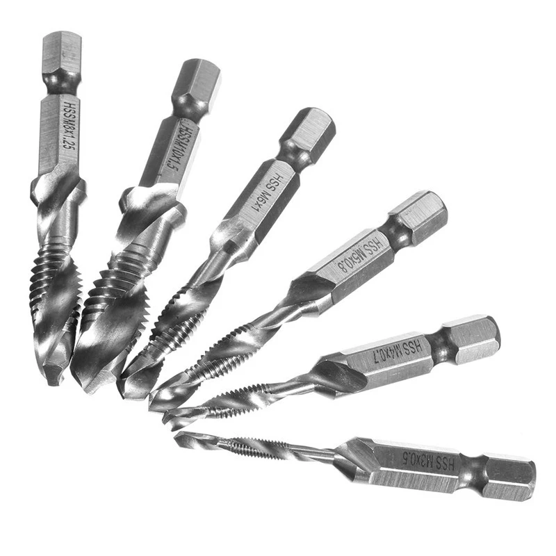 6pcs/set Hand Screw Thread Metric Taps Drill Bits M3 M4 M5 M6 M8 M10