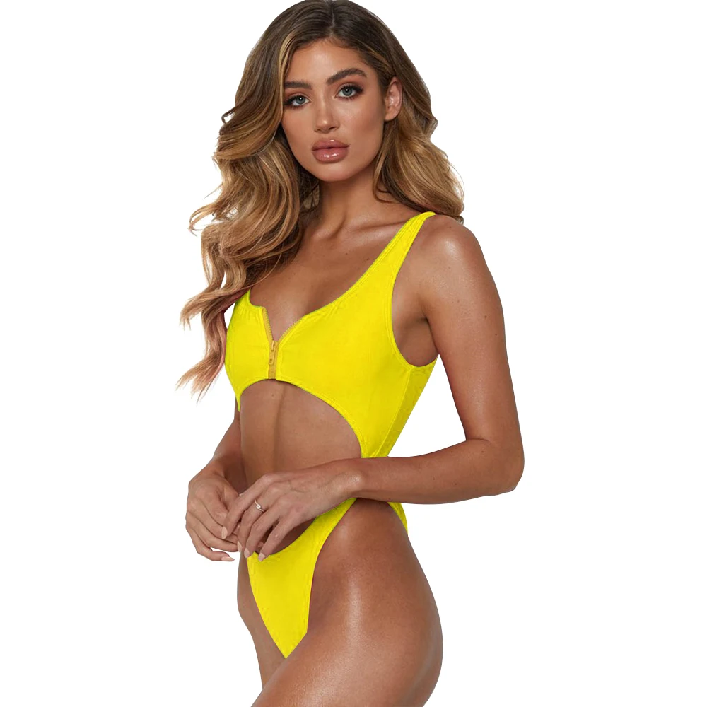 

one piece swimsuit women Sexy vest chest zip metal ring link swimsuit bikini 2019 women swimsuit one piece swimming suit women