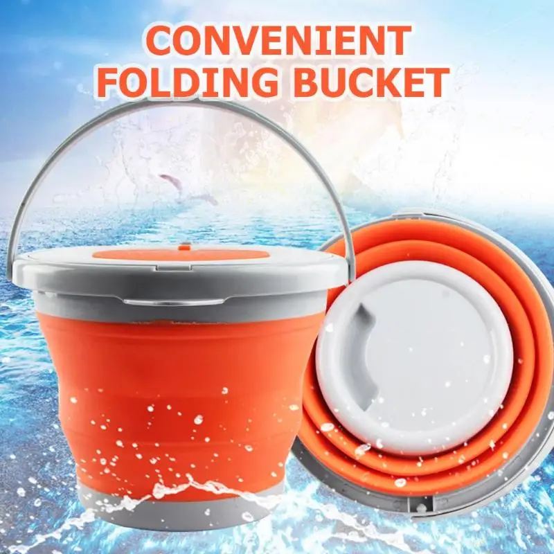 

5L 10L Folding Bucket with Cover Portable Bathroom Outdoor Fishing Bait Folding Round Car Bucket