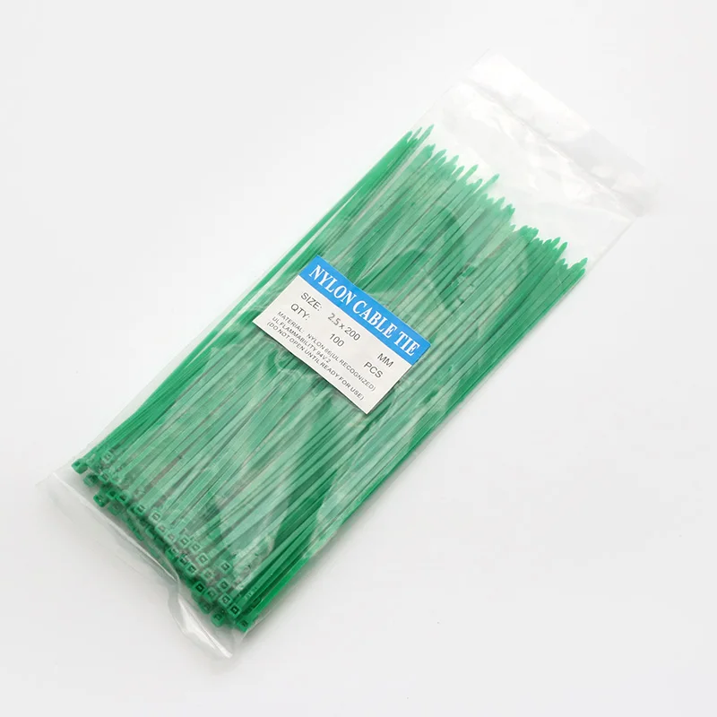 200 мм самоблокирующиеся Нейлоновые кабельные стяжки 8 дюймов 100 шт пластиковые стяжки на молнии 18 фунтов черные проволочные стяжки ремни SGS UL сертифицированные крепежи - Цвет: green