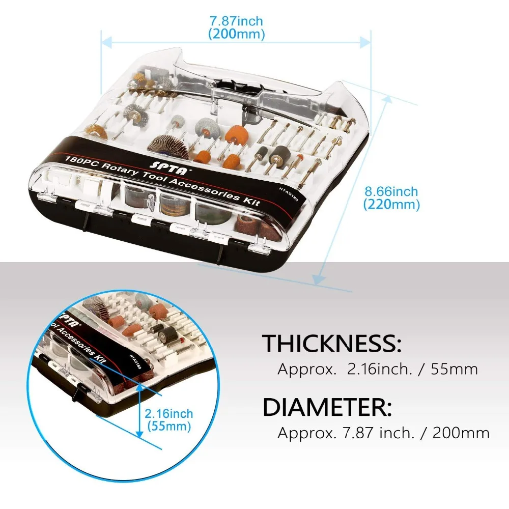 SPTA 180 шт. набор аксессуаров для вращающихся инструментов с 3 мм хвостовиком-для Proxxon Dremel вращающиеся инструменты для резки шлифовки полировки