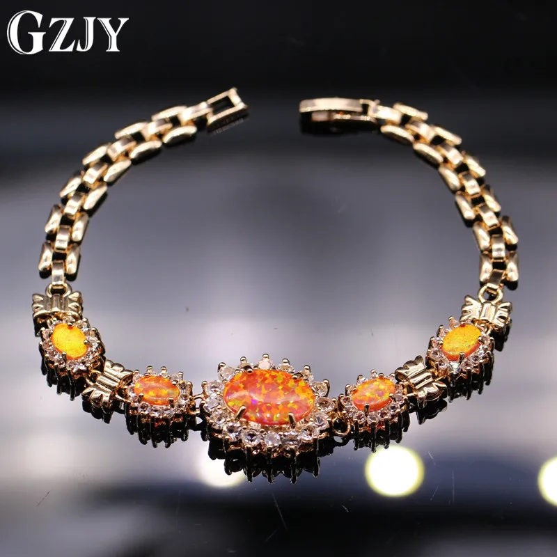 

GZJY Fashion Lady's Champagne Gold Color Orange/Bule Fire Opal AAA Cubic Zirconia Bracelets Bangles For Women 2colors