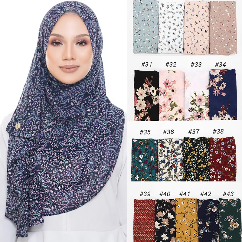 

1 pc bubble chiffon hijab scarf design flower shawls muslim scarves headscarf wraps Turbans headband long scarves 43 COLORS