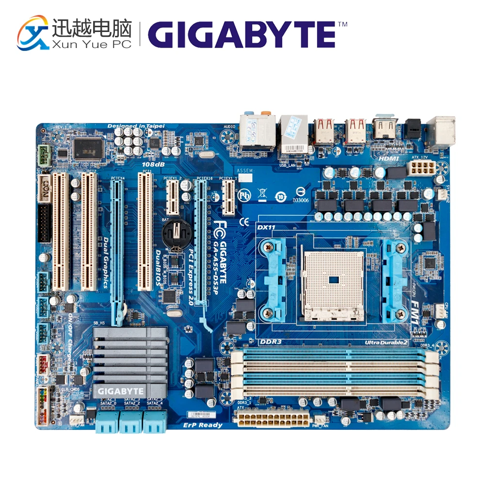 

Gigabyte GA-A55-DS3P Desktop Motherboard A55-DS3P A75 Socket FM1 DDR3 SATA2 USB2.0 ATX