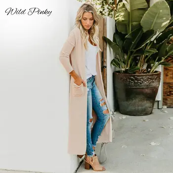 

WildPinky New 2020 Women Spring Autumn Sweater Long Cardigan Long-Sleeve Loose Thick Knitted Cardigan Female Sweaters Long Coat