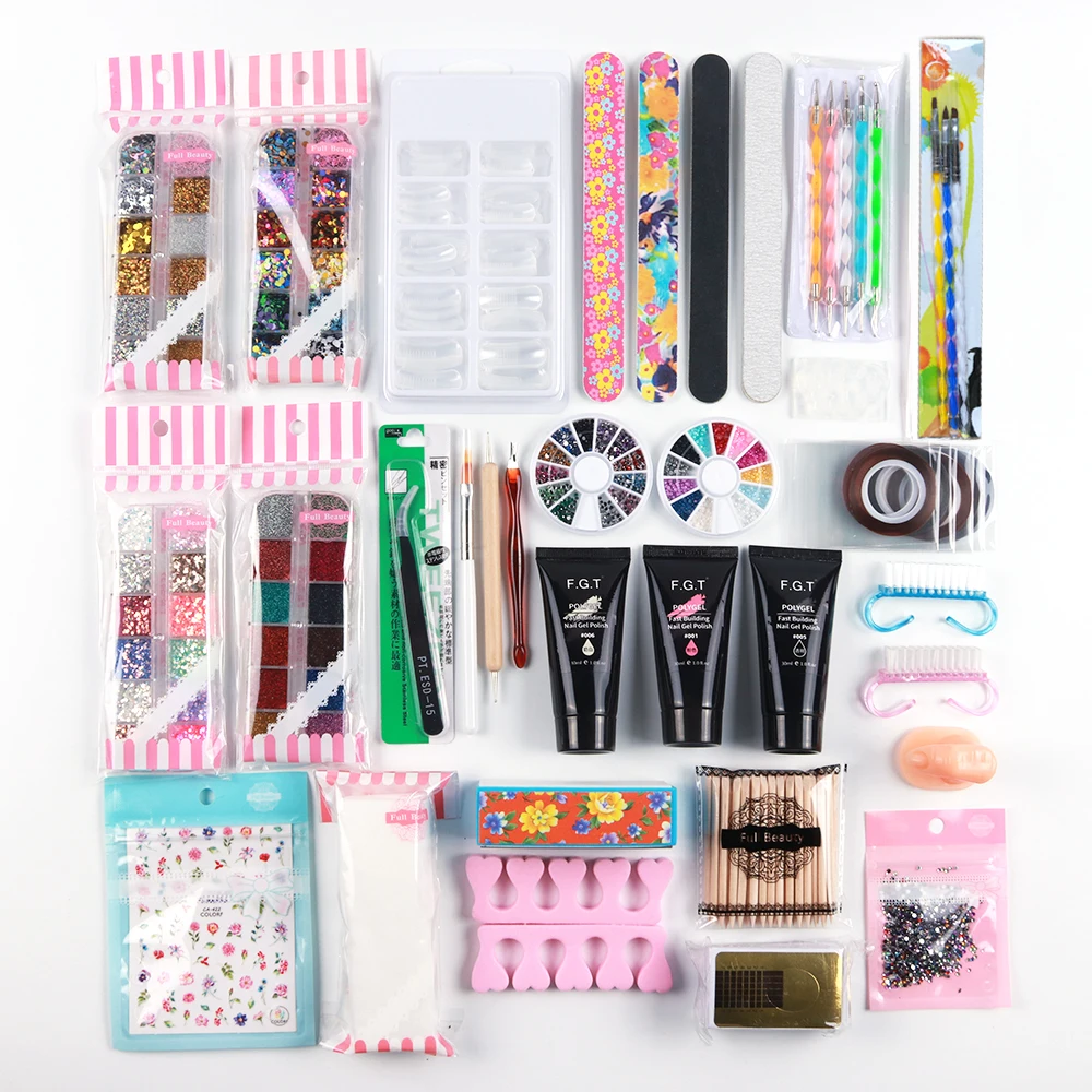 

1 Set Mixed Nail Art Equipment Glitter Water Transfer Stickers Wooden Cuticle Pushers Brushes Rhinestones Nail Accessories TR766