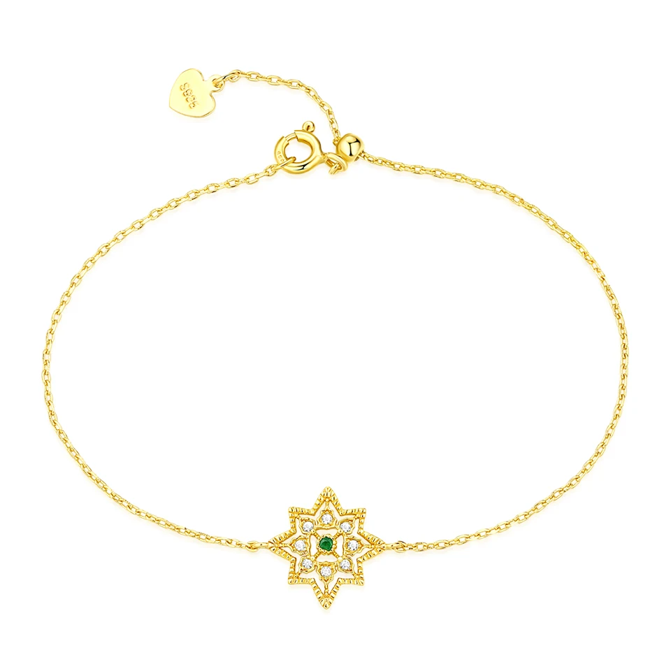 ALLNOEL 925 Sterling Silver Real Natural Emerald Bracelet For Women Gemstone Jewelry Snowflake Green Stone Wedding  Bracelets (2)