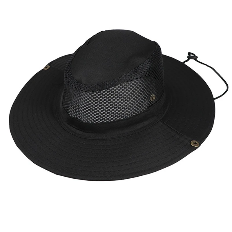 Новые летние дышащие сетчатые пляжные шляпы для мужчин с широкими полями, защита от солнца, ультрафиолетовая защита, складная Панама, шляпа для рыбалки на открытом воздухе - Цвет: BK