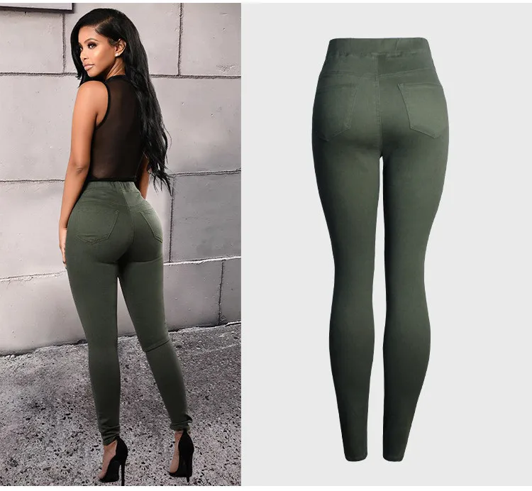 2018 fashion locomotive models Europe and the United States trend women's slim stretch thin high waist women's denim pencil pants elastic pants (4)