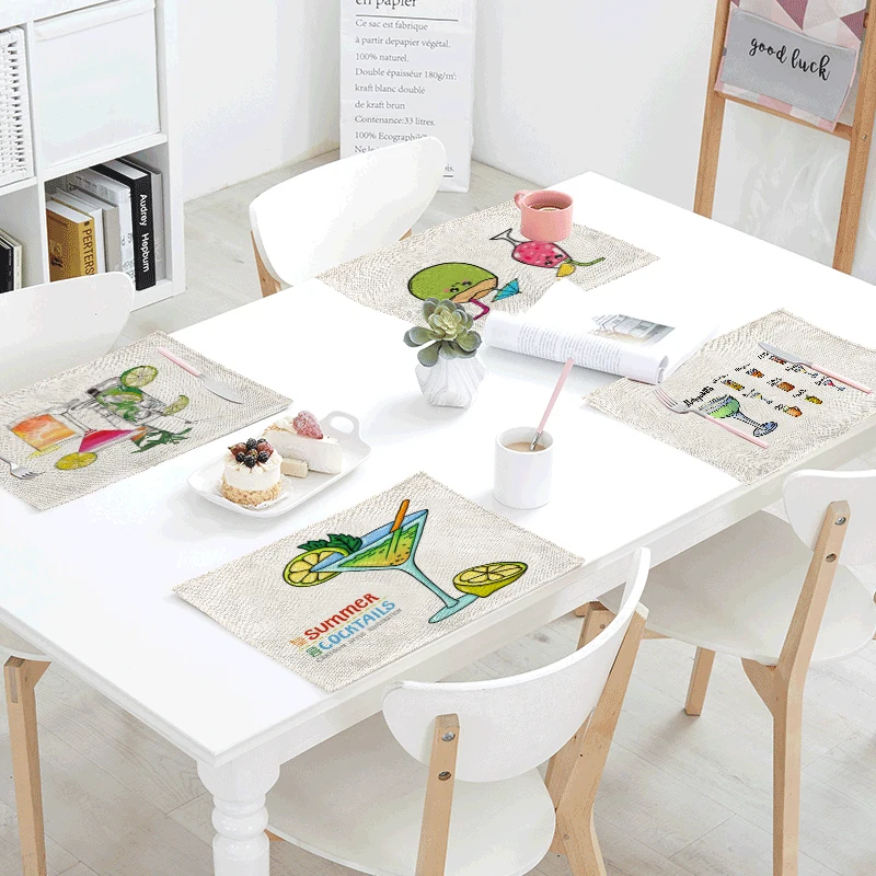 

Promotional New Wine Glasses Summer Style Placemats Wine Glasses Fruit Letters Cherry Tablecloth Family Party Table Decoration