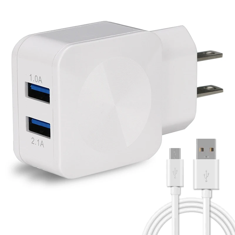 

Dual USB Fast Charger 2.1A 1A Power Adapter for US EU Charging Plug for iPad Phone for Xiaomi Wall Charger with Cable 2.4A Micro