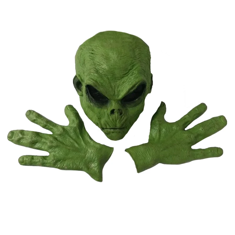 Маска инопланетянина и перчатки на Хэллоуин Реалистичная зеленая НЛО инопланетянин маска на голову костюм вечерние Косплей страшная маска для Хэллоуина