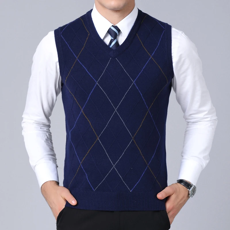 Модный брендовый свитер для мужчин s пуловер жилет приталенные вязаные Джемперы клетчатые Осенние корейский стиль повседневная мужская одежда