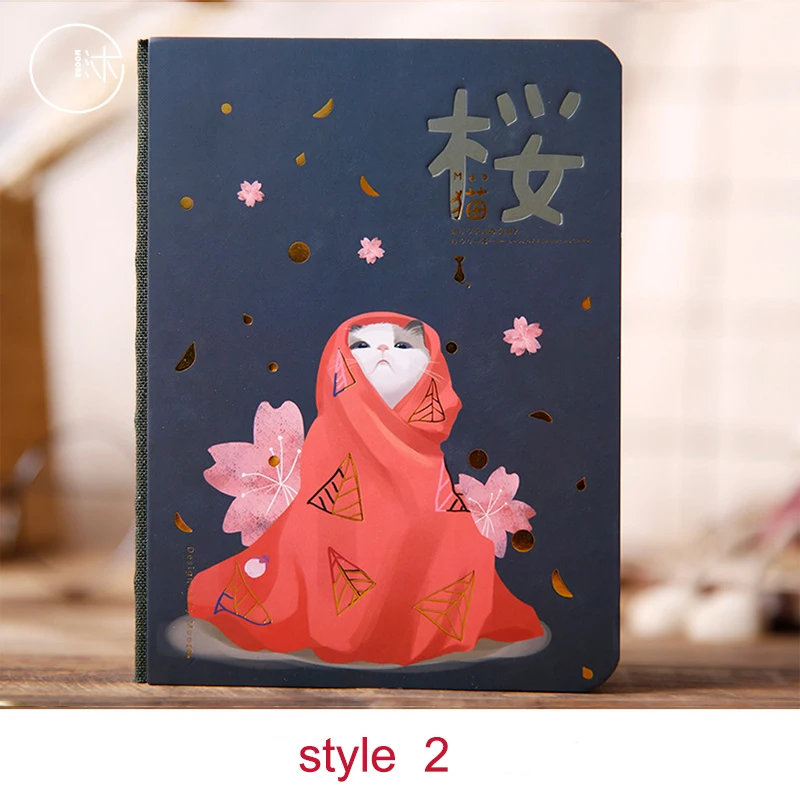 Японский блокнот в твердом переплете с изображением маленькой кошки вишни, креативный блокнот - Цвет: B