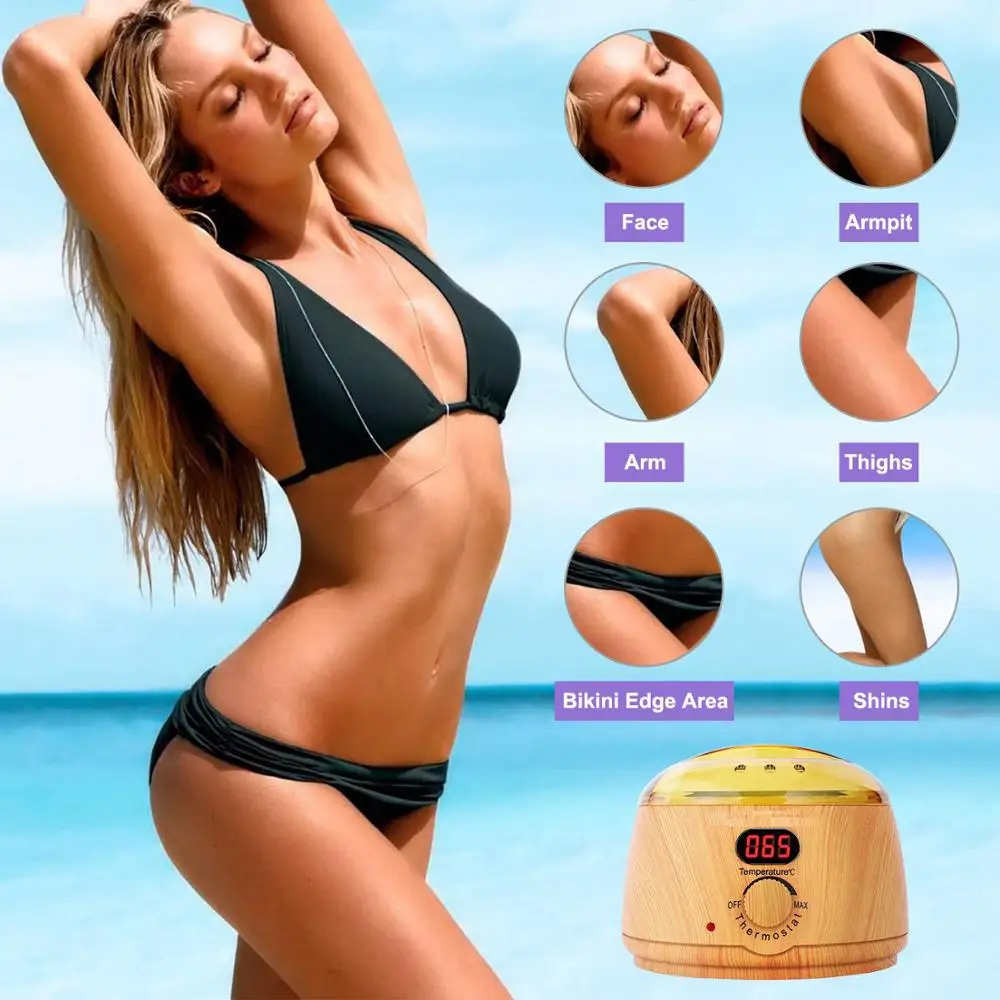 

Wax Warmer Wooden Electric Paraffin Wax Heater Pot Hair Removal Waxing Kit with LCD Display 4 Flavor Wax Beans Home Salon Spa