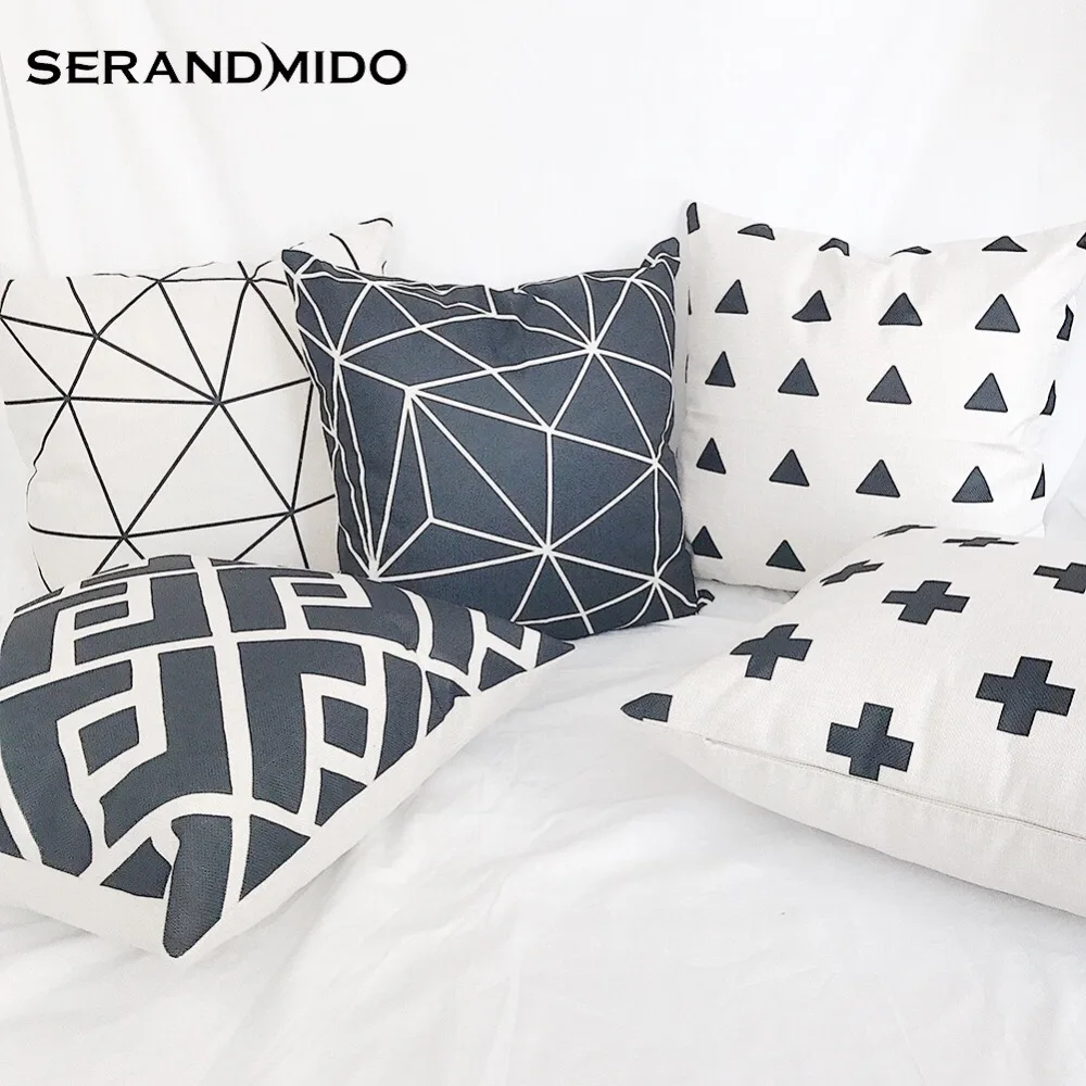 Geometric Black And White Cushion Covers Triangle Stripe Square High