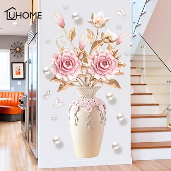 

Creative Peony Flowers Vase Wall Sticker for Living Room Bedroom Decal 3D Wall Stickers Removable Wall Decoration Painting Decor