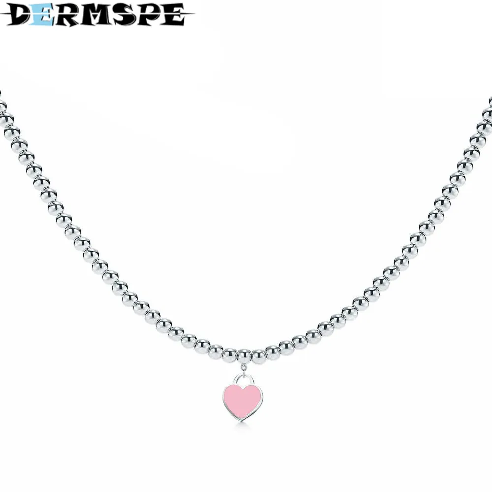 

DERMSPE TIFF 925 Sterling Silver Pink Corresponding Hearts Popular Pendant Necklace Clear Women Gift Necklaces Jewelry