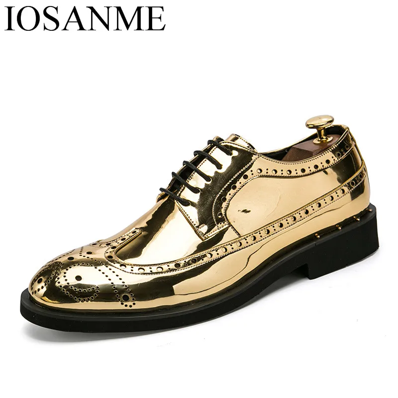 melhor Ouro prata fresco desinger brogue sapatos oxford para os homens italianos formal vestido ballroom calçados new masculino flats sapatos de couro de patente
