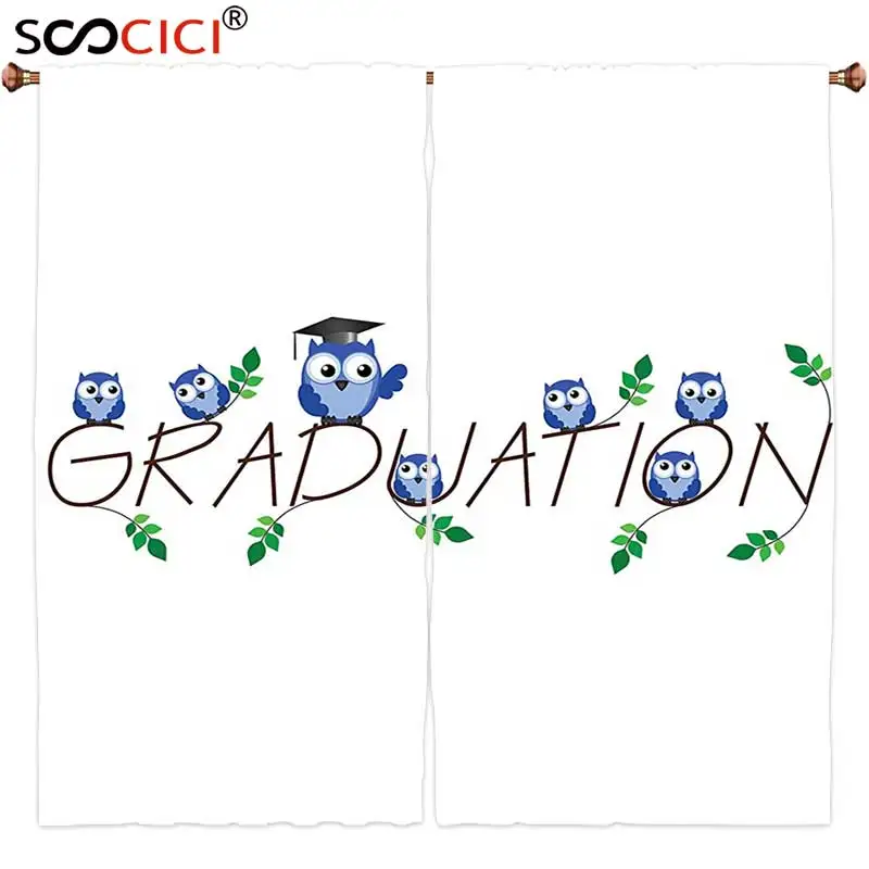 Gordijnen Behandelingen 2 Panelen, Afstuderen Graduation Tekst met Leuke Uilen en Bladeren Humor Midterms Kids Nursery Thema Blauw Gordijnen Behandelingen 2 Panelen, Afstuderen Graduation Tekst met Leuke Uilen en Bladeren Humor Midterms Kids Nursery Thema Blauw