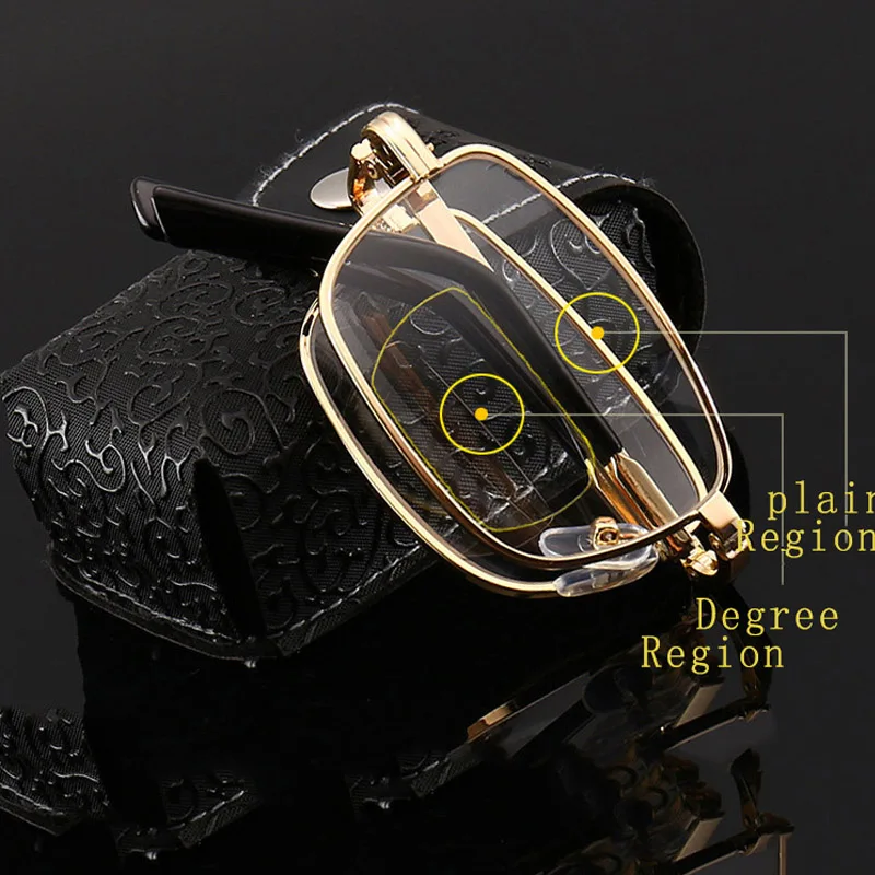 

Bifocal Progressive multifocal folding Reading Glasses Men Women High Quality Alloy Gold Frame Presbyopia glasses Males With Box