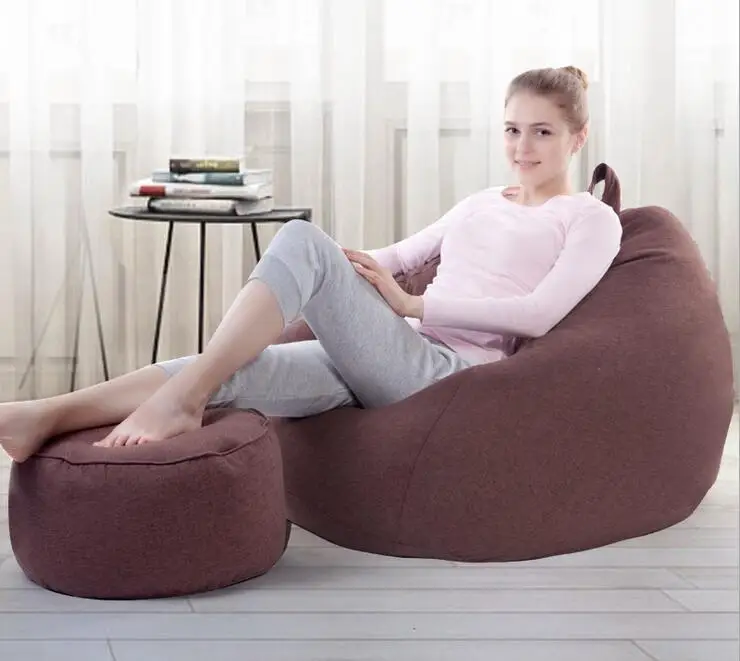 Cover only No Filler Large size adults linen bean bag chair with Ottoman home sofa furniture