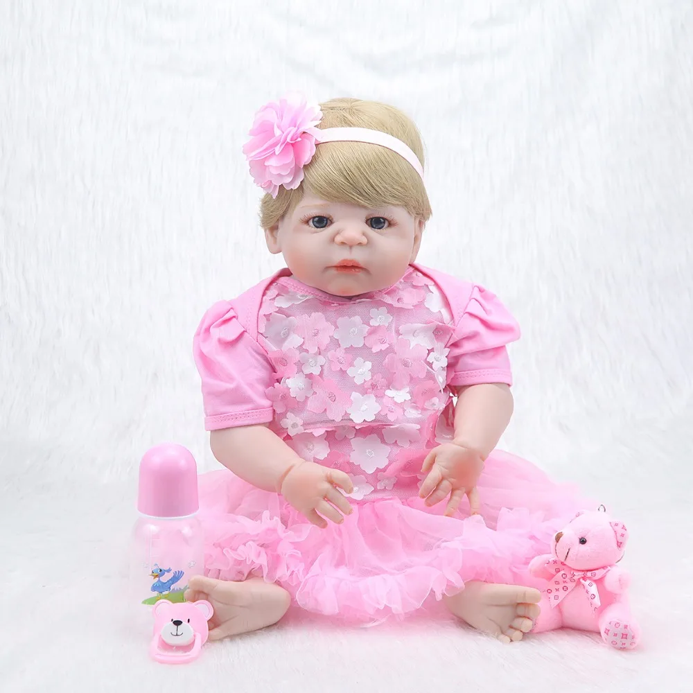 

Forrsdor 22inch bonecas linda Lifelike Baby girl with gold hair best brithday gift full silicone Bonecas Bebe Reborn doll