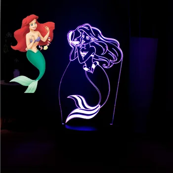 

Illusion Cartoon 3D Lamp Beautiful The Little Mermaid Colorful Change Flash Lights Decor USB MiNi Touch Remote LED Night Light