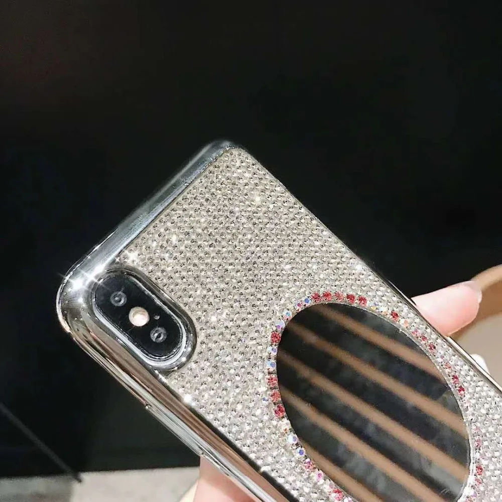 Блестящее зеркало со стразами макияж Чехол для iPhone 8 7 6S 6 Plus XS MAX XR X samsung S10 S9 S8 S7 Edge