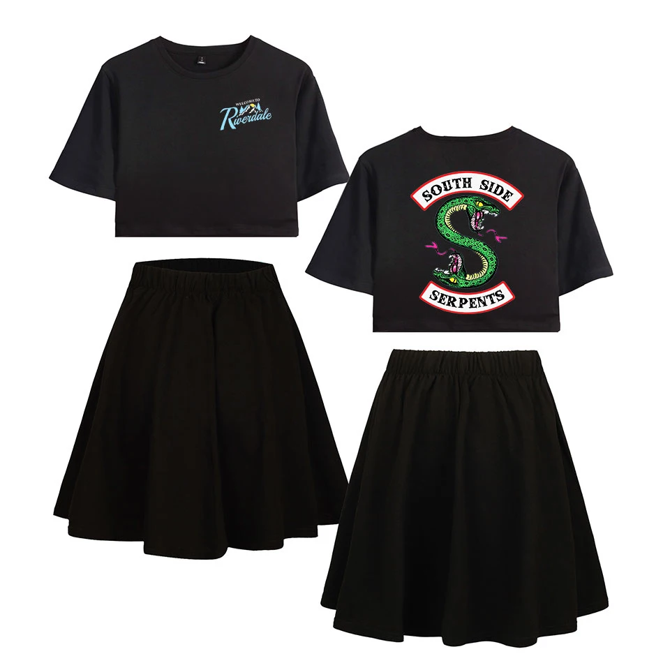 

Riverdale Printed Women Two piece Skirts sets Summer Harajuku 2019 new Navel Short Sleeve O-neck T-shirt and Skirts Summer Sets