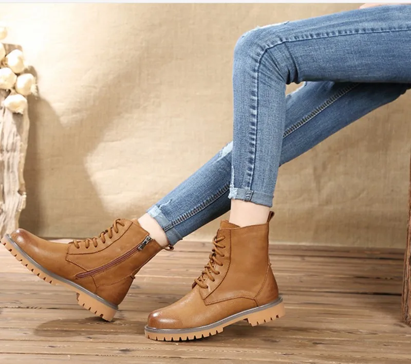 Mujer Botas Cremallera Otoño Negro Martin Nueva Tubo Lateral Cuero Y Retro brown 18 Recreativas Roce PZwfEgqq
