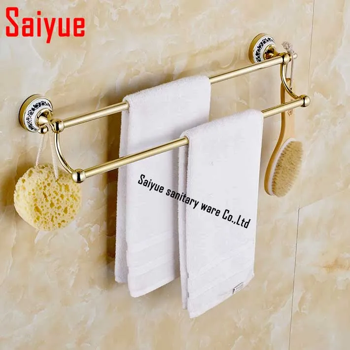 

(24",60cm) Double Towel Bar zinc alloy with ceramic gold finish/Towel Holder,towel rack with hook ,Bathroom accessories