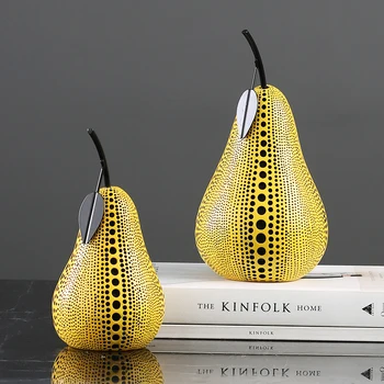 

Modern Simple Black Point Yellow Apple Pear Resin Ornaments New House Soft Fruit Home Decoration Crafts