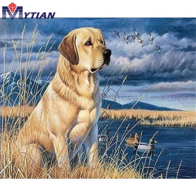 18100501 Labrador Retriever,Beach,Dog,Ducks DIY Diamond Painting Art Kit Full Square Round Drills Animals Mosaic Paint Diamond Embroidery