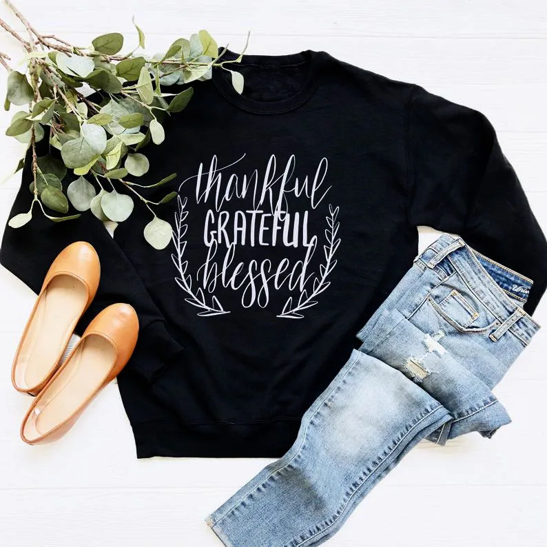 Толстовка с надписью blending blenning Thank Christian Unisex винтажный пуловер Blessed|Толстовки и