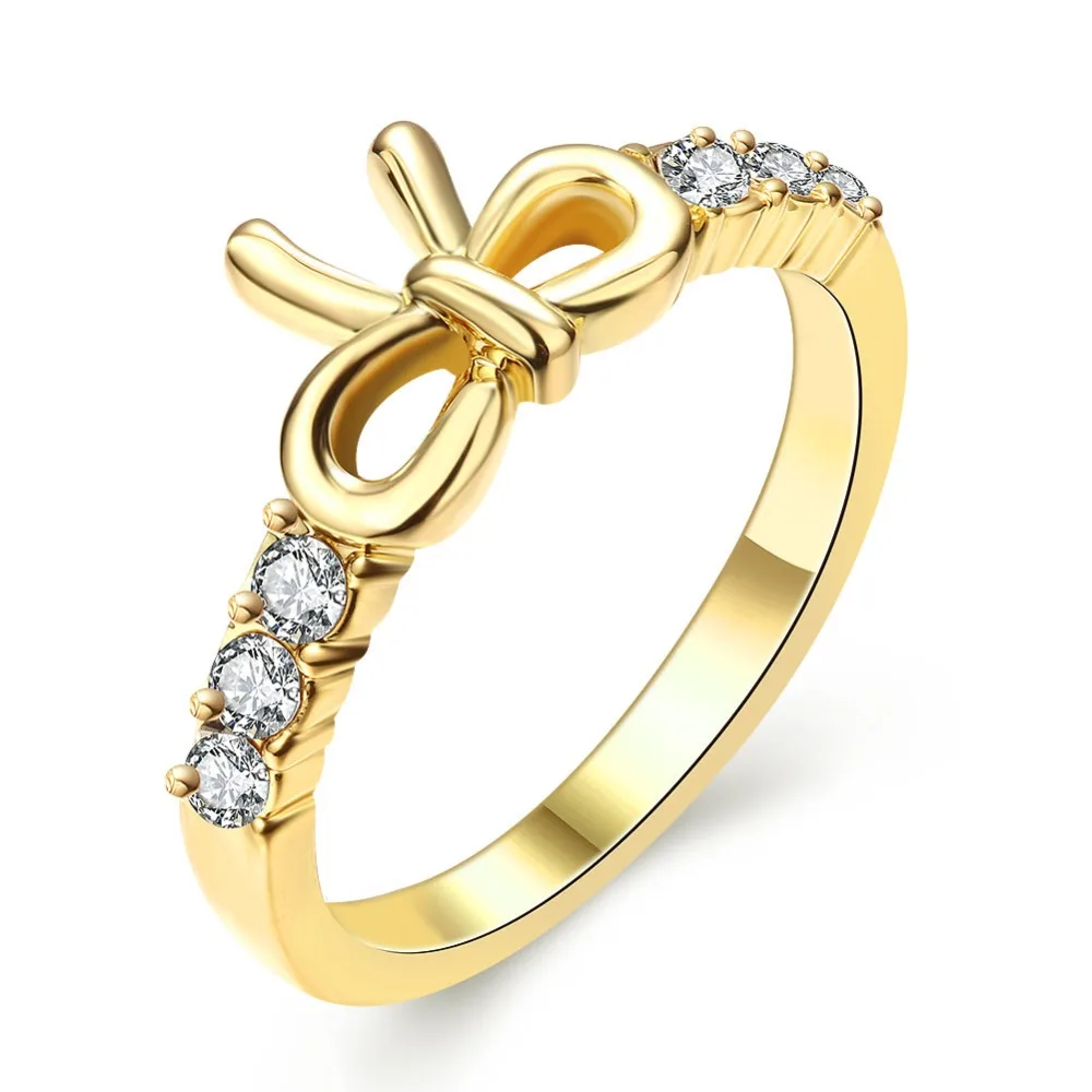 Gold Color Ring For Women Cute Bowknot Finger Rings Crystal Top Quality Wedding Femme Ring