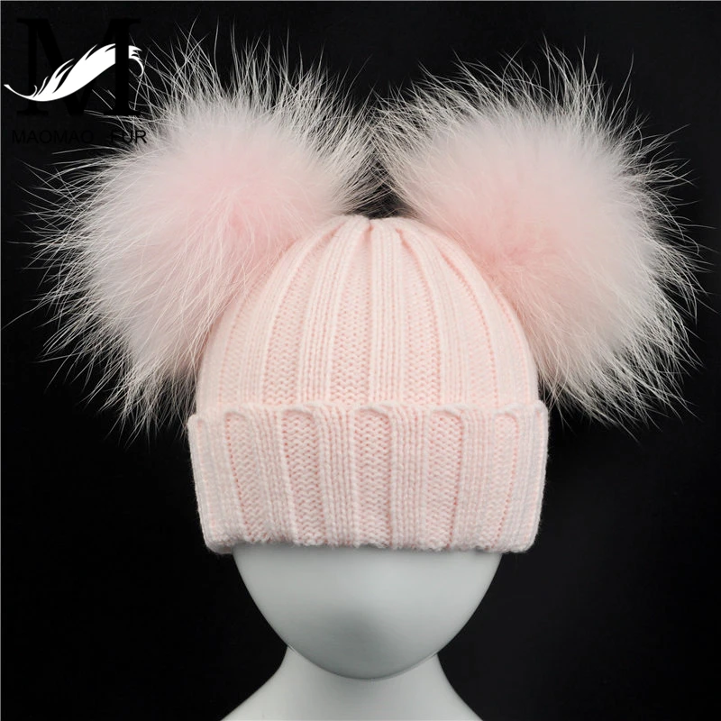 Baby knit hat with fur pom pom Clearance