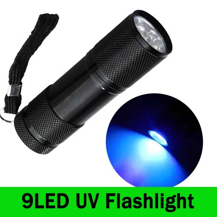 

9LED Mini Aluminum UV Light Ultra Violet Flashlight Blacklight Invisible Ink Marker Fluorescent Detection Torch Light 3AAA