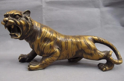 

bi003277 17cm Chinese Folk Copper Bronze Lucky Feline animal Ferocious tiger Statue