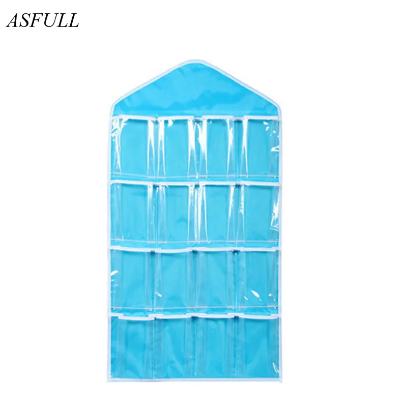 

ASFULL Clear 16 Pockets Shoe Socks Underwear Toy Slippers Jewelry Sorting Storage Bag Door Wall Hanging Closet Organizer